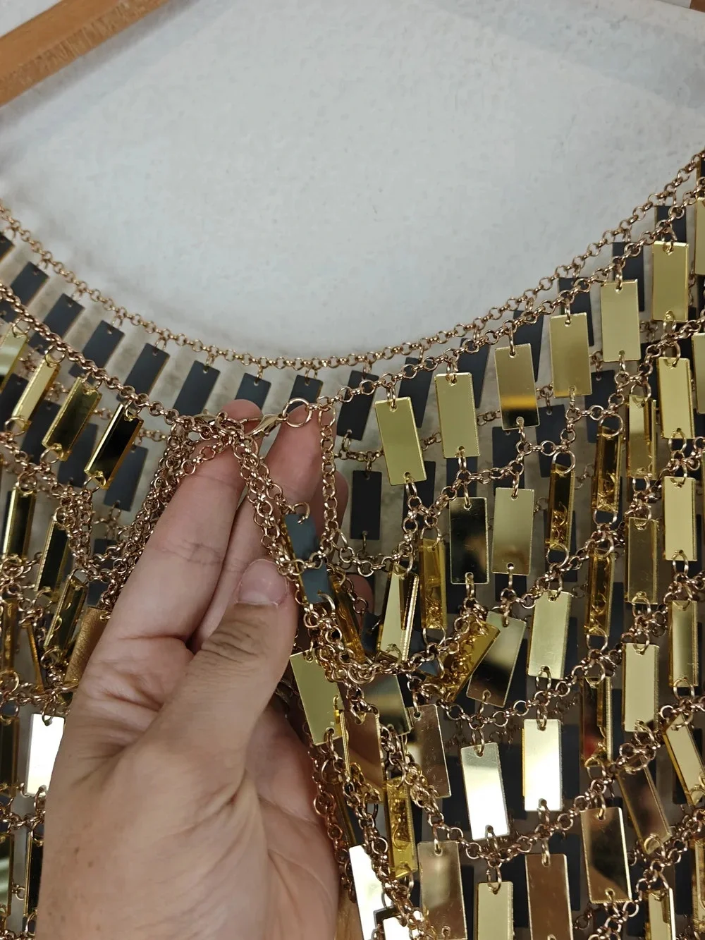 Gold Mirror Chain Mini Skirt Festival Rave Belly Dance Statement Waist Chain 30